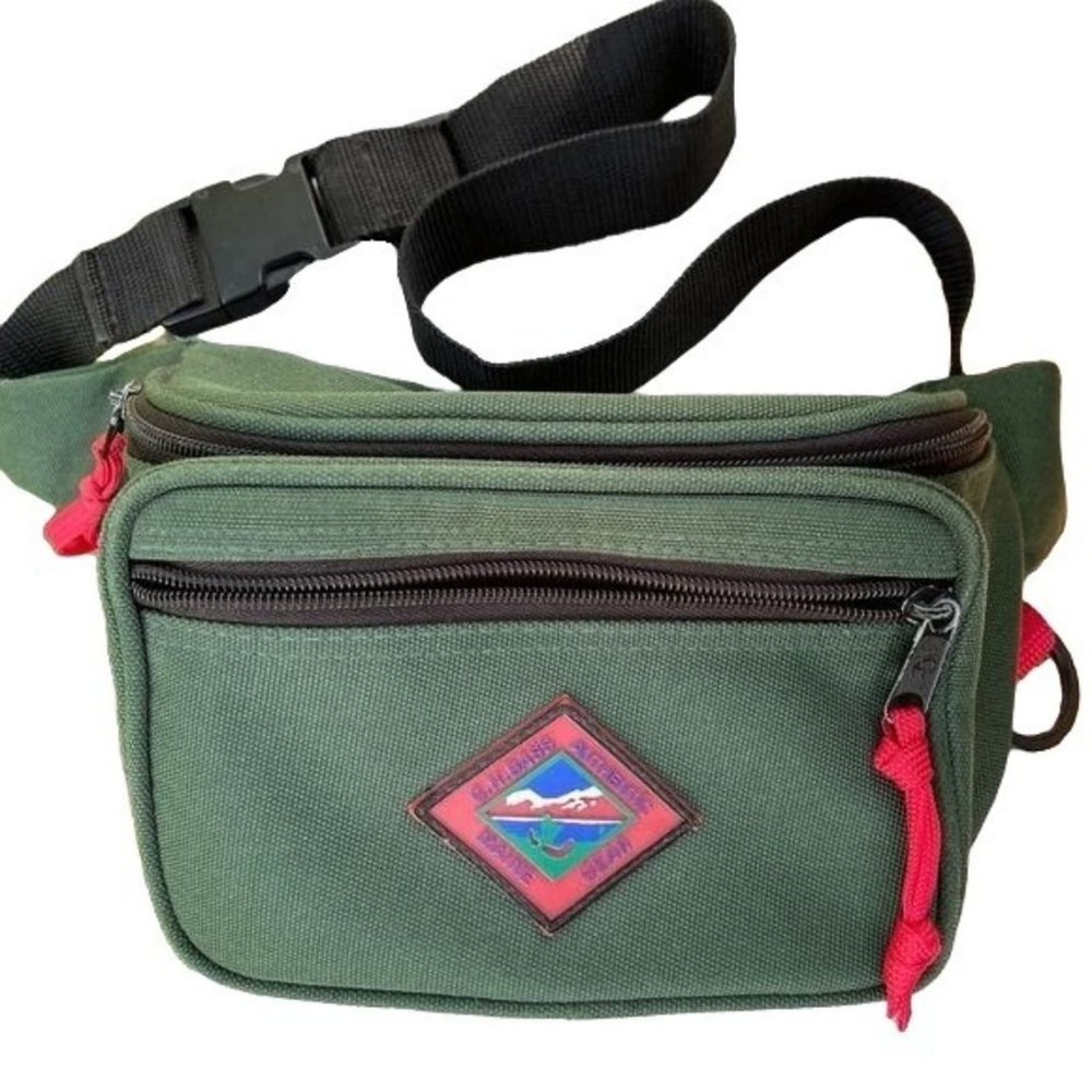 GH Bass Maine Gear Vintage Belt Bag Green Fanny Pack Zippered pockets Adjustable
